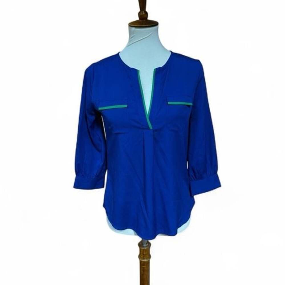 Banana Republic Blue Women's Top with Green Accents Size XS